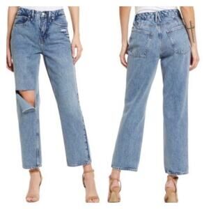 NWT Good American 90s Icon Straight Leg Distressed Jeans‎ 25 in Blue950